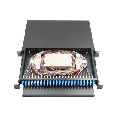 48-adriges schwarzes Schubladen-Anschlusskasten-Patchpanel 430 x 200 x 46 mm