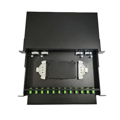 24-Port-Glasfaser-Klemmenkasten aus schwarzem Metall, 430 x 200 x 46 mm